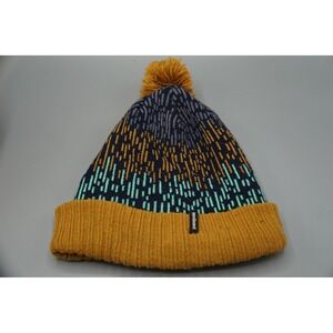 Patagonia Powder Town Beanie Hat Recycled Knit Pom Pom Mustard Yellow Navy ALL